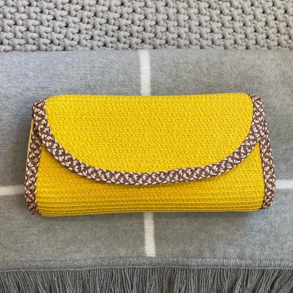 Magid Handbags - Yellow Straw Magid Clutch w/ Detachable Gold Strap